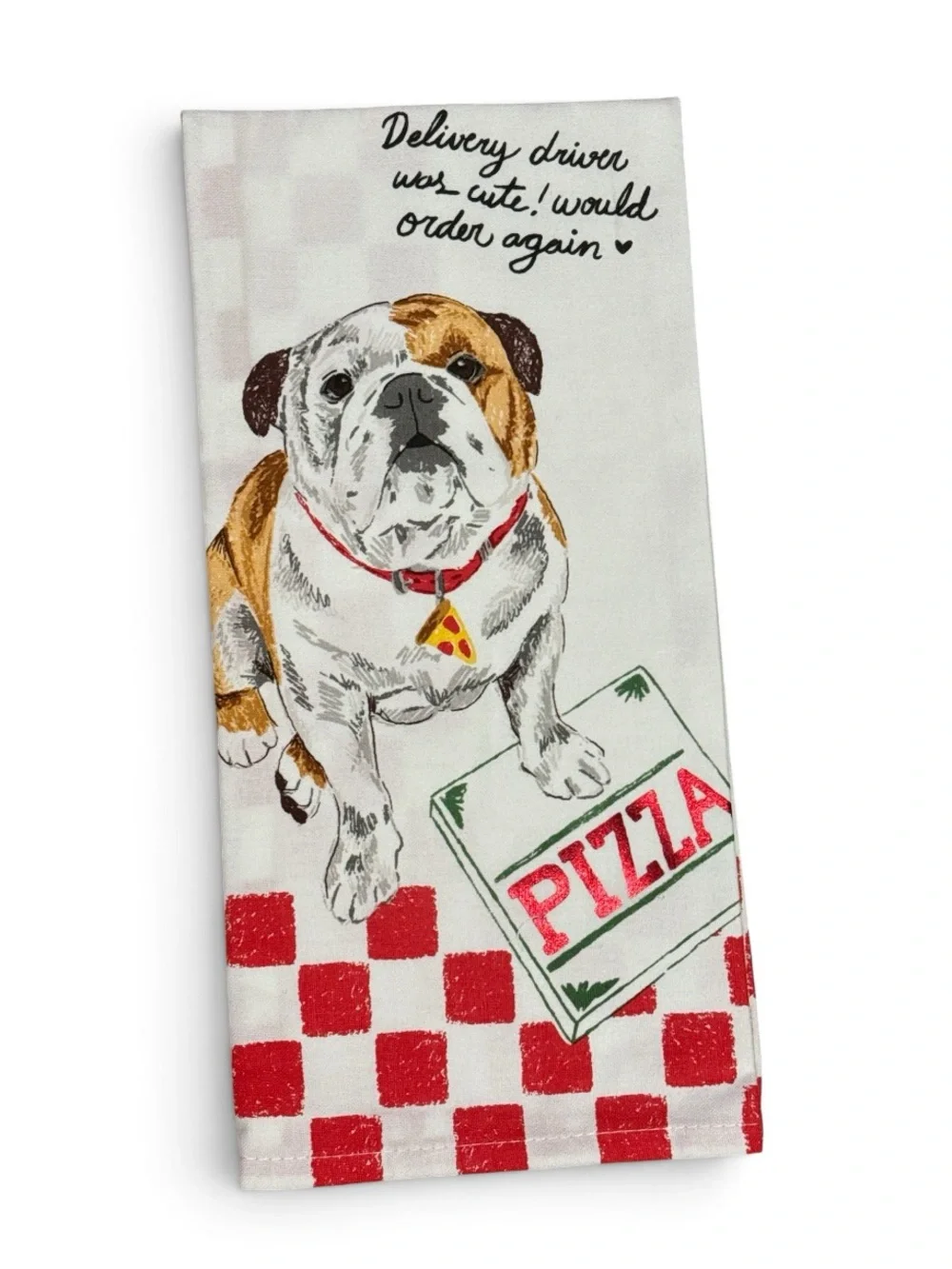 ANTHROPOLOGIE Dog Pizza Delivery Driver Dish Towel White/Red $24 NWT